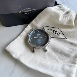 Fossil Tailor Three Hand Stainless Steel Watch Blue Pearl Face NO STRAP